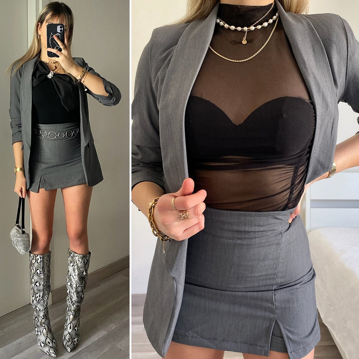 Completo giacca e gonna grigio