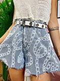 Short in jeans stampa catena