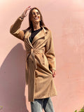 Cappotto lungo Camel con cintura