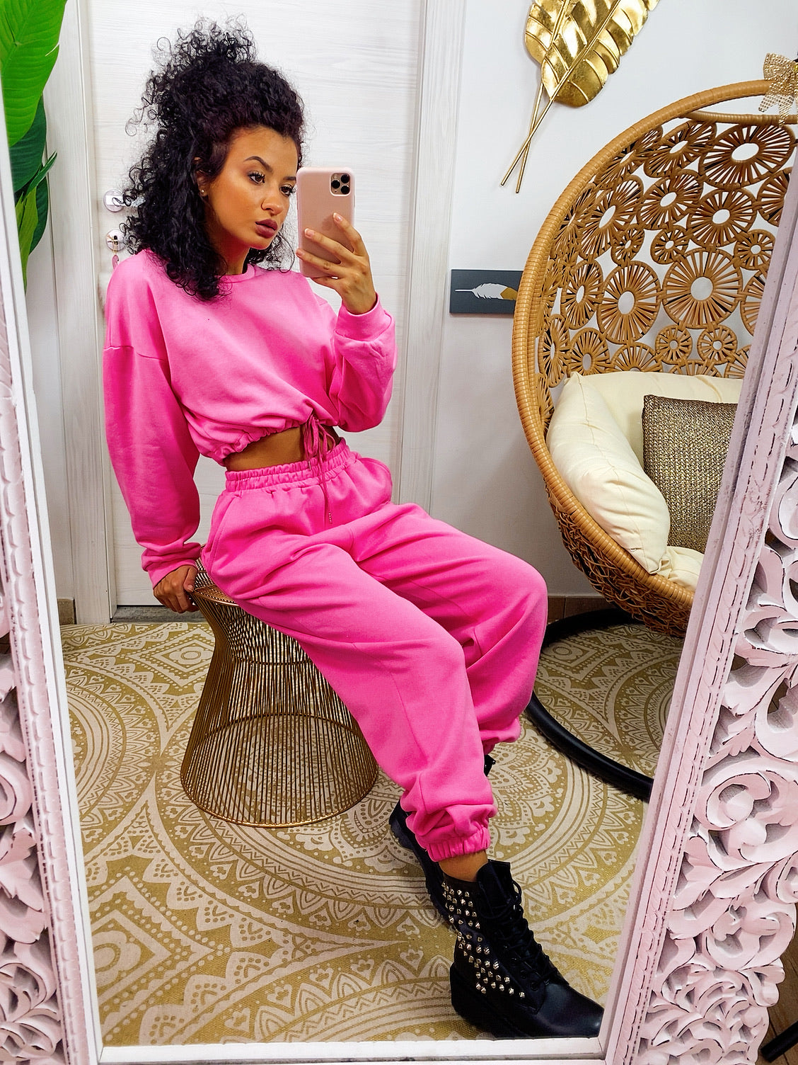 Tuta due pezzi rosa barbie maglia con elastico