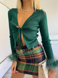 Maglia crop con piume Verde bottiglia