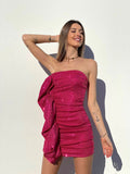Abito Fuxia con paillettes e maxi Rouches