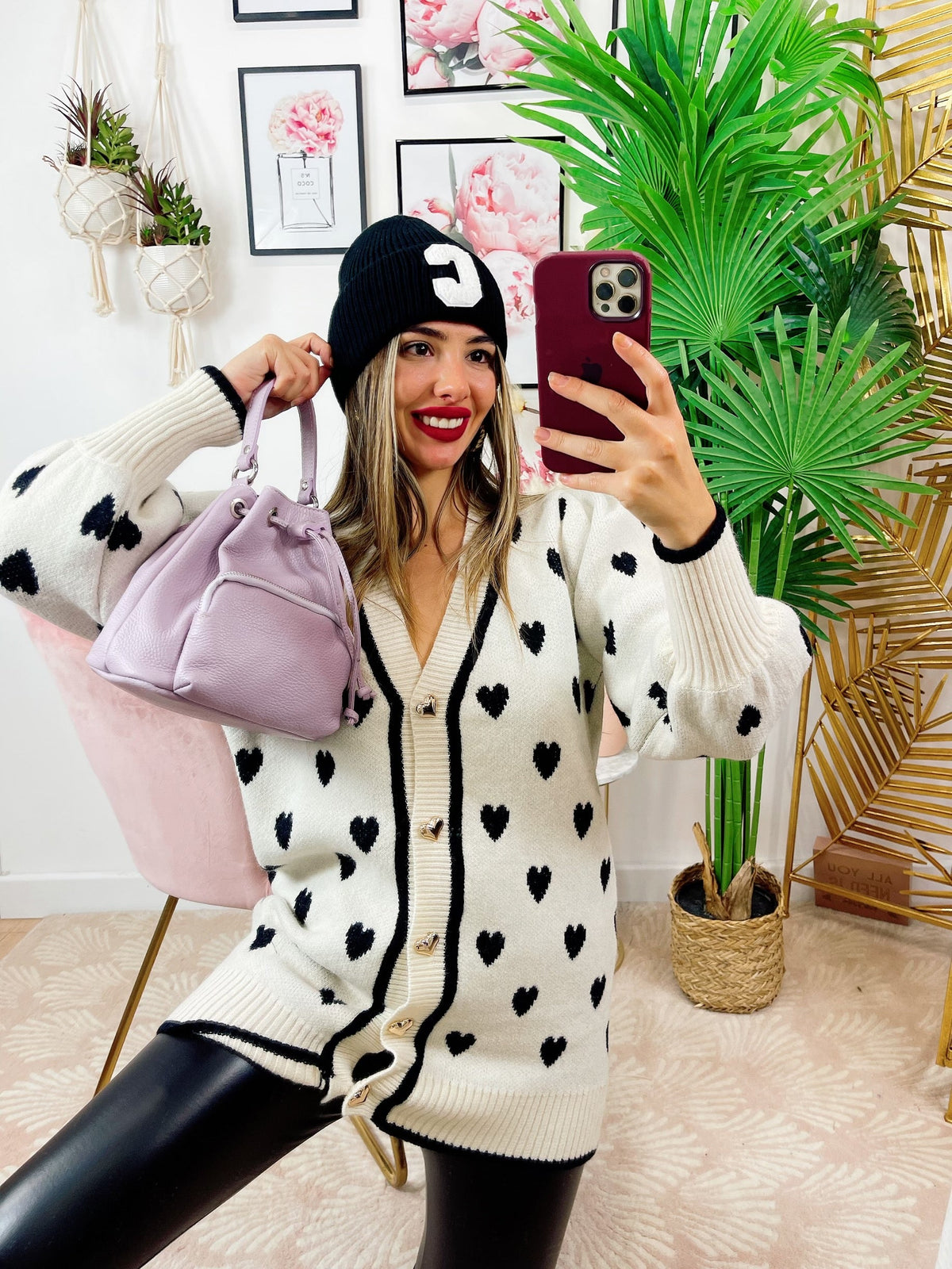 Maxi maglione panna a cuori