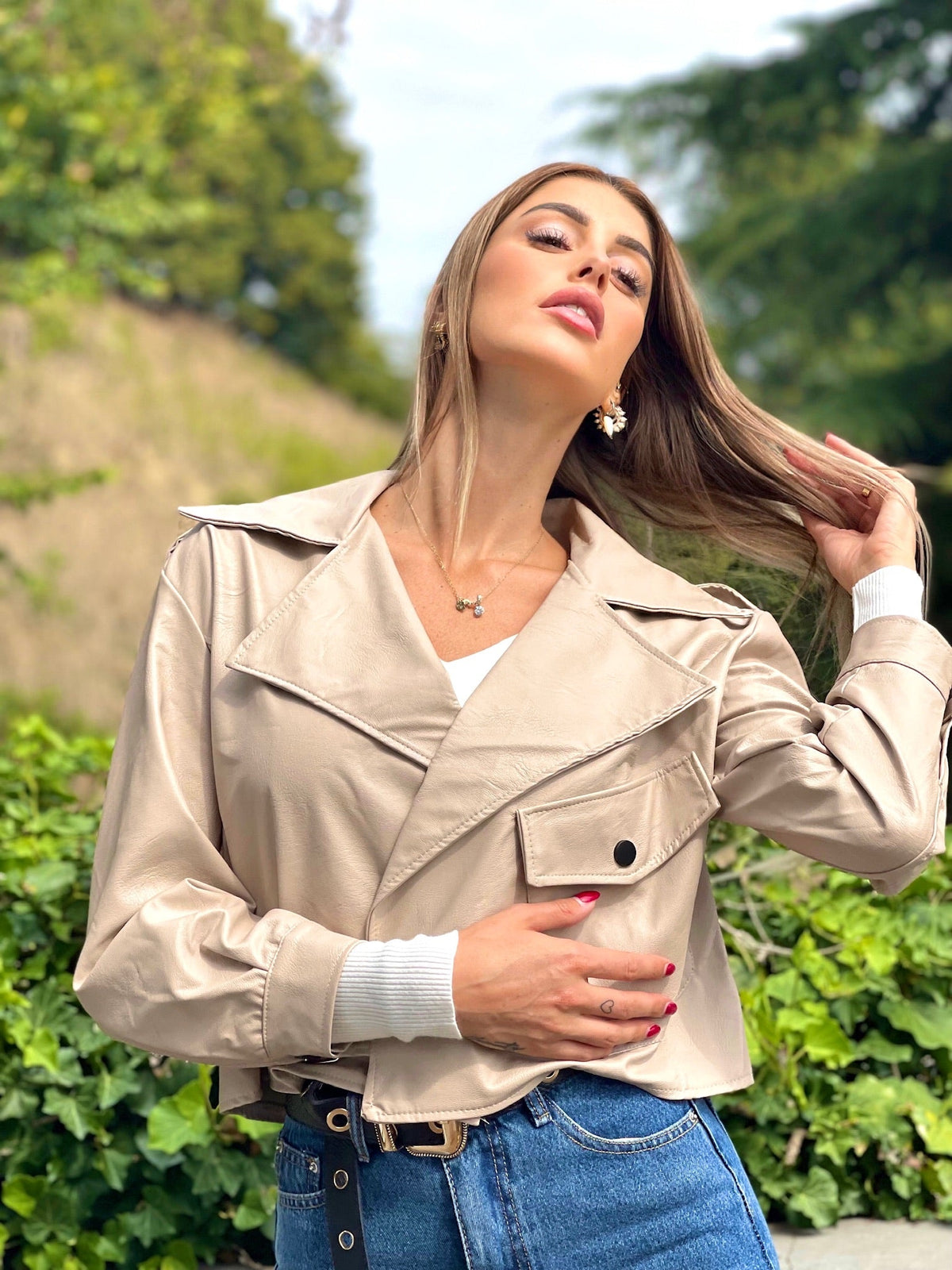 Giacca in eco pelle beige