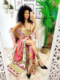 Abito con maxi spacco stampa Fuxia