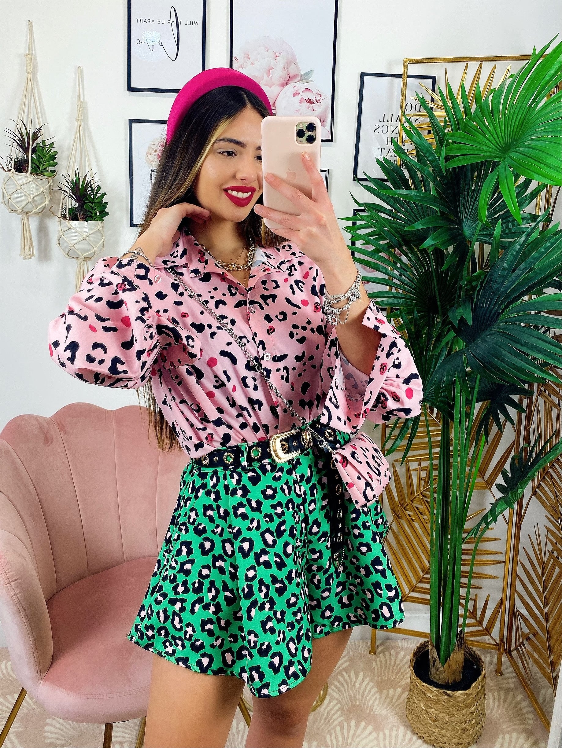 Camicia maculata con borsetta Rosa