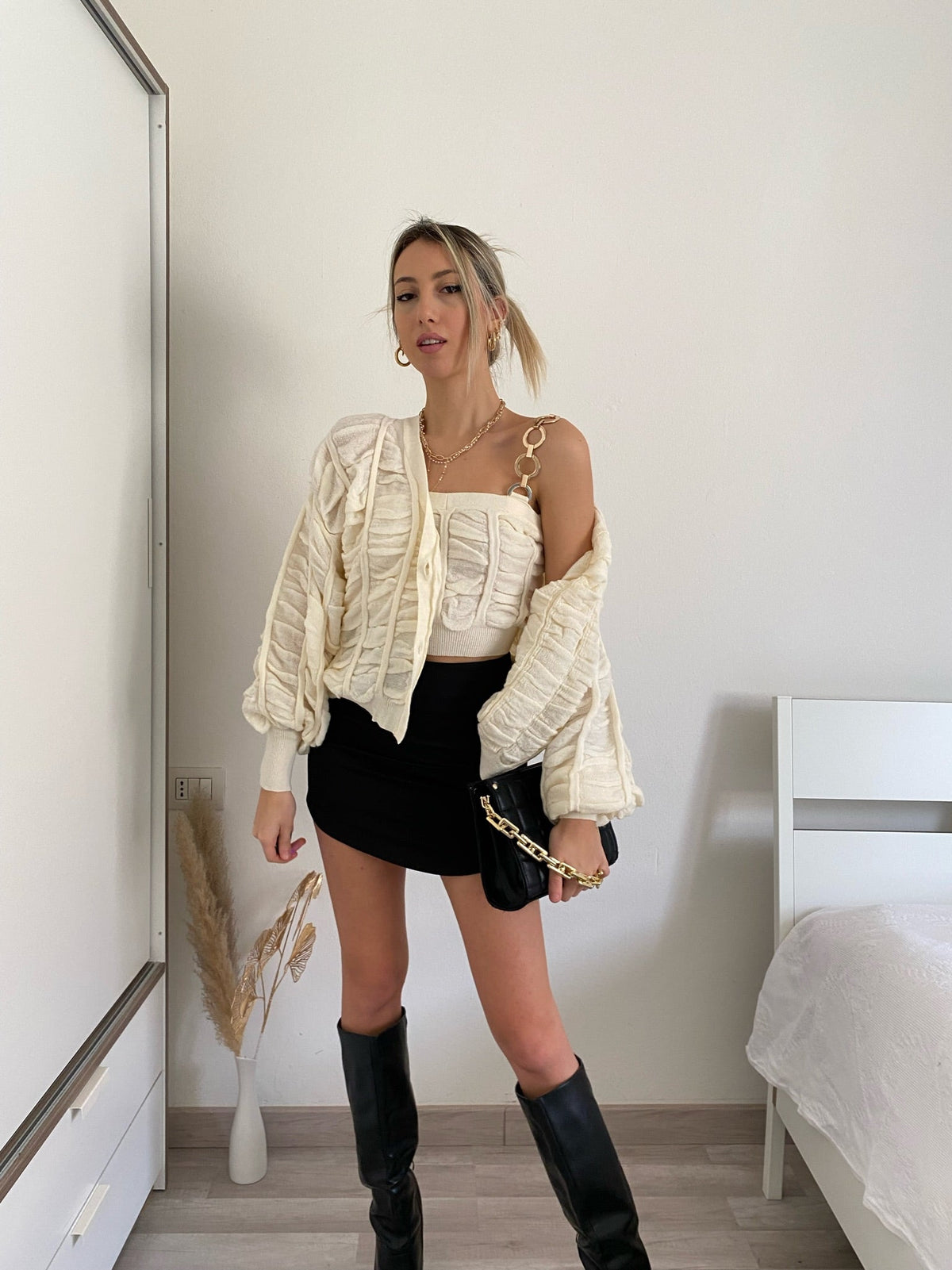 Cardigan panna a trecce