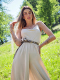 Tuta beige a palazzo spalline in catena