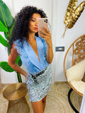 Body con scollo a V e rouches