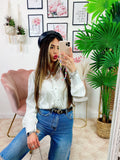 Camicia in raso con frange e strass