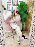 Cardigan morbido con cintura rosa