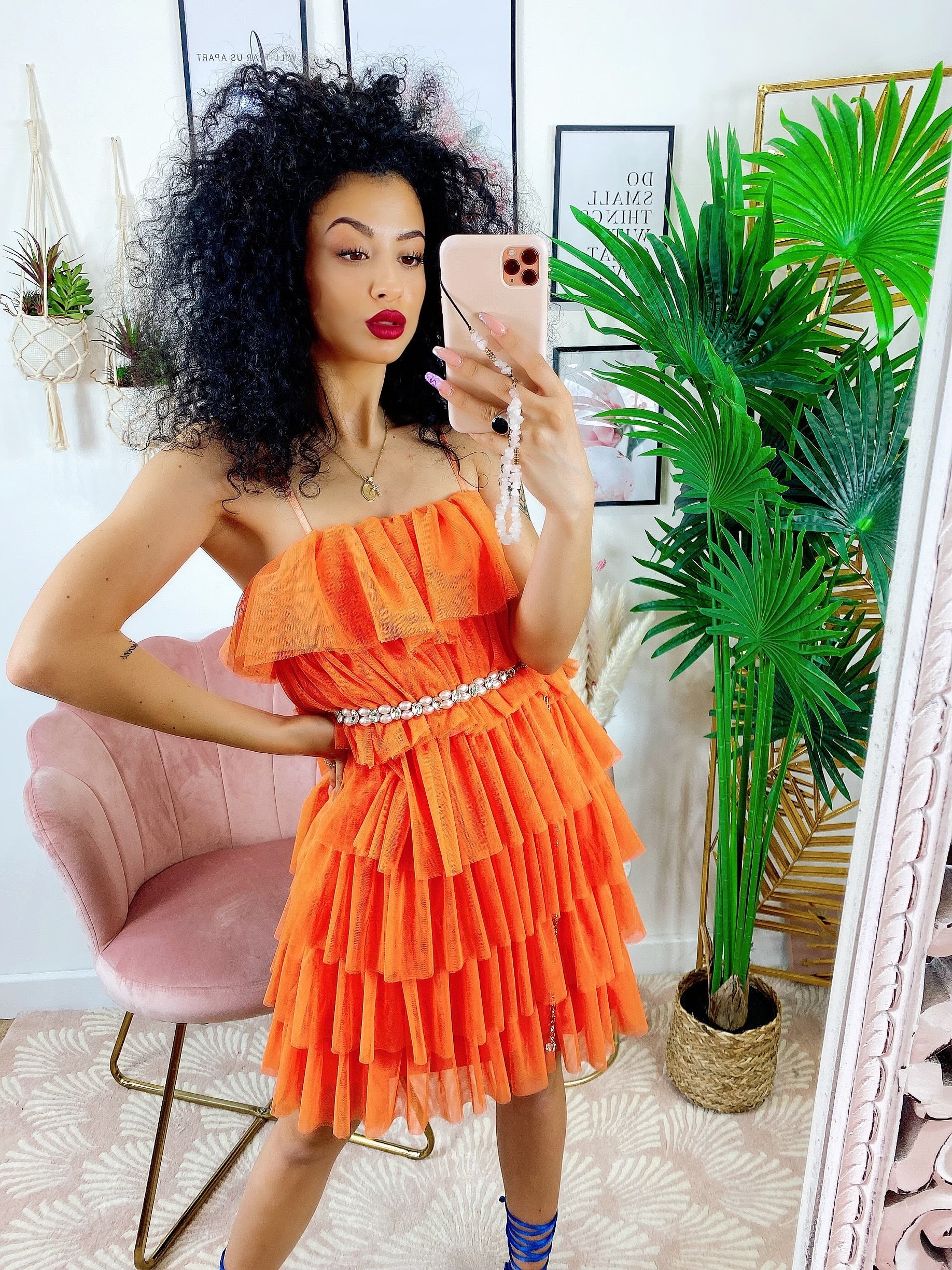 Abito in tulle a balze Venere Arancio
