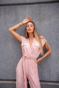 Tuta plissè rosa con cintina