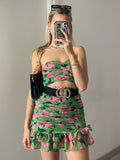 Completo top e gonna verde e rosa