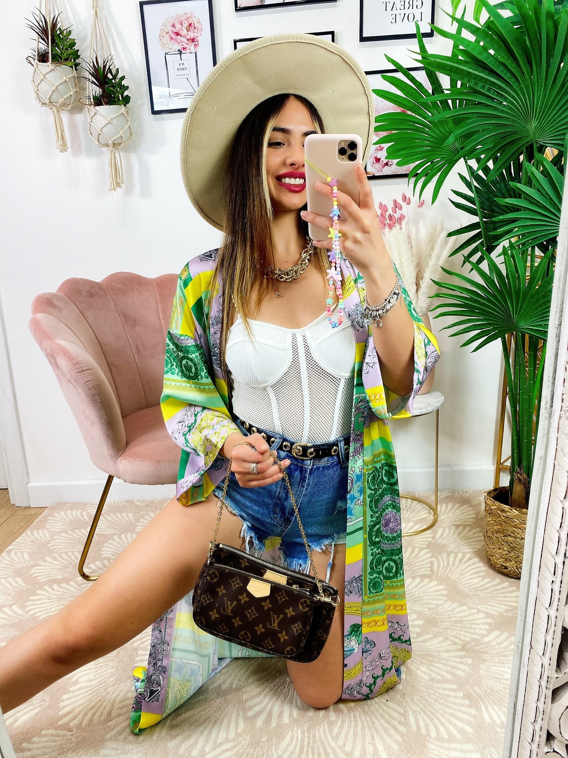 Kimono etnico verde lilla
