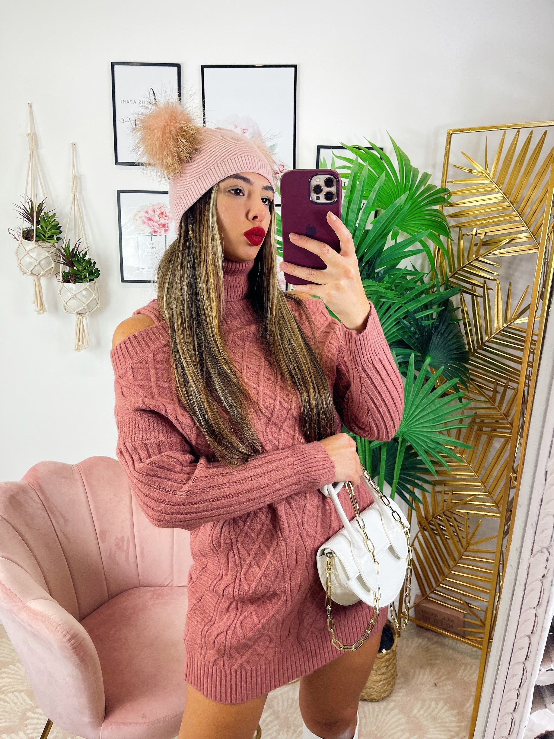 Maxi maglia a collo alto rosa