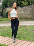 Top con incrocio sul collo bianco