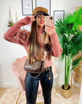 Maglione collo alto rosa e oro