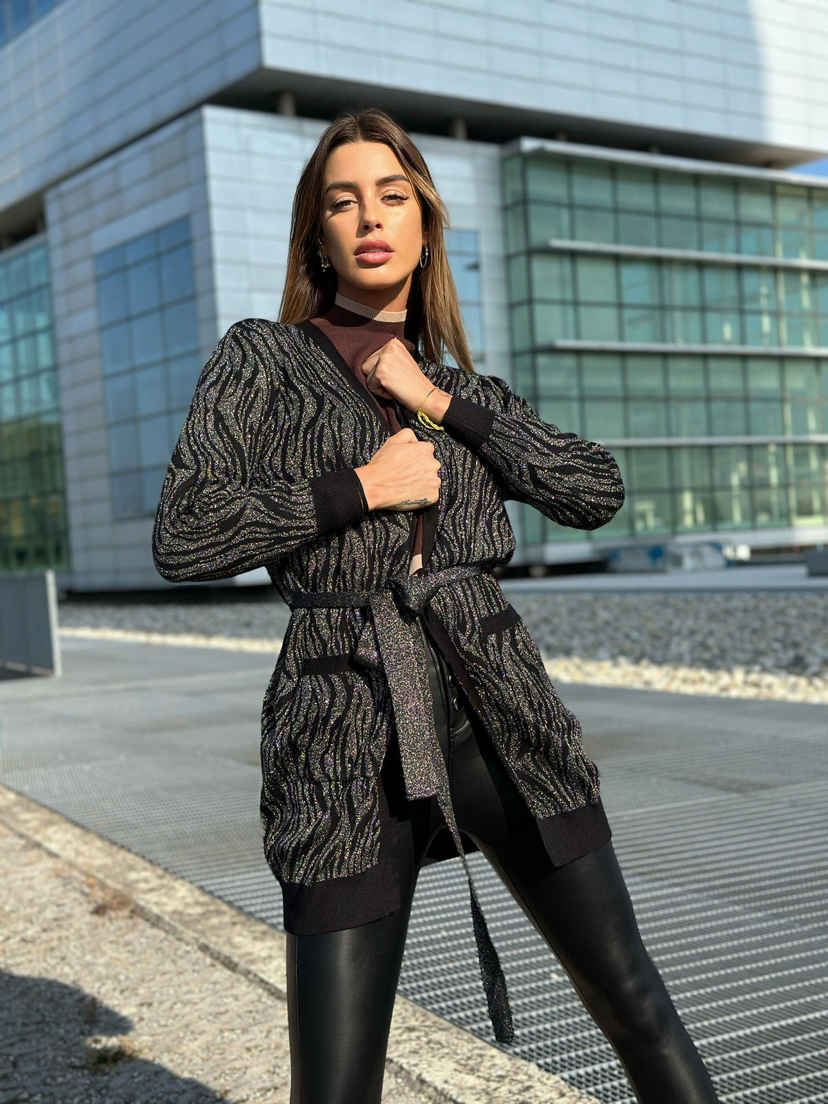 Cardigan in lurex zebrato nero
