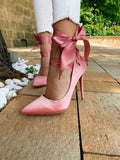 Décolleté Rosa con lacci in raso