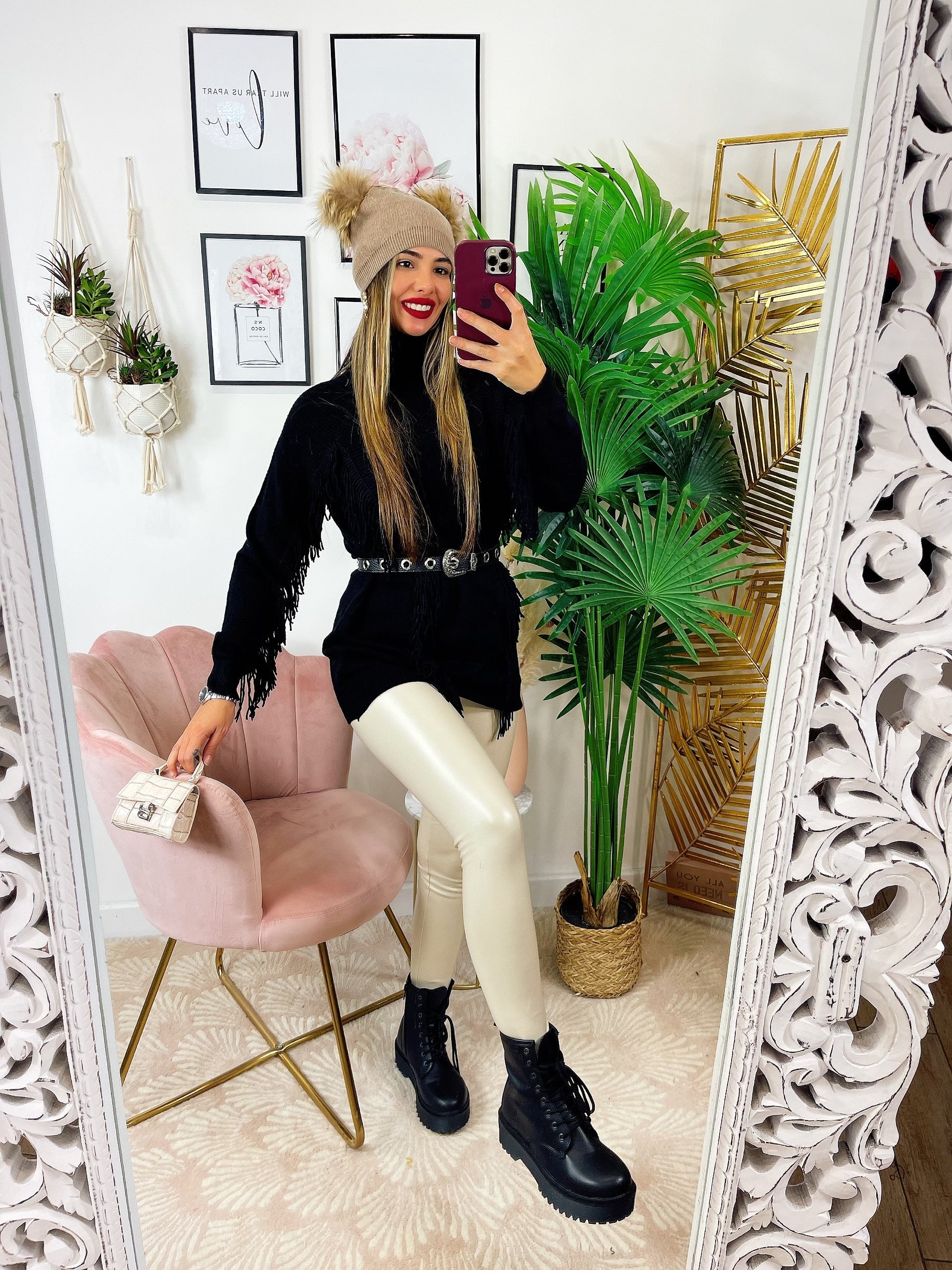 Leggins in eco-pelle felpato beige