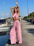 Completo top e pantalone rosa a fiori