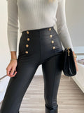 Leggins in ecopelle con bottoni