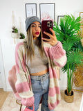 Cardigan morbido a righe rosa