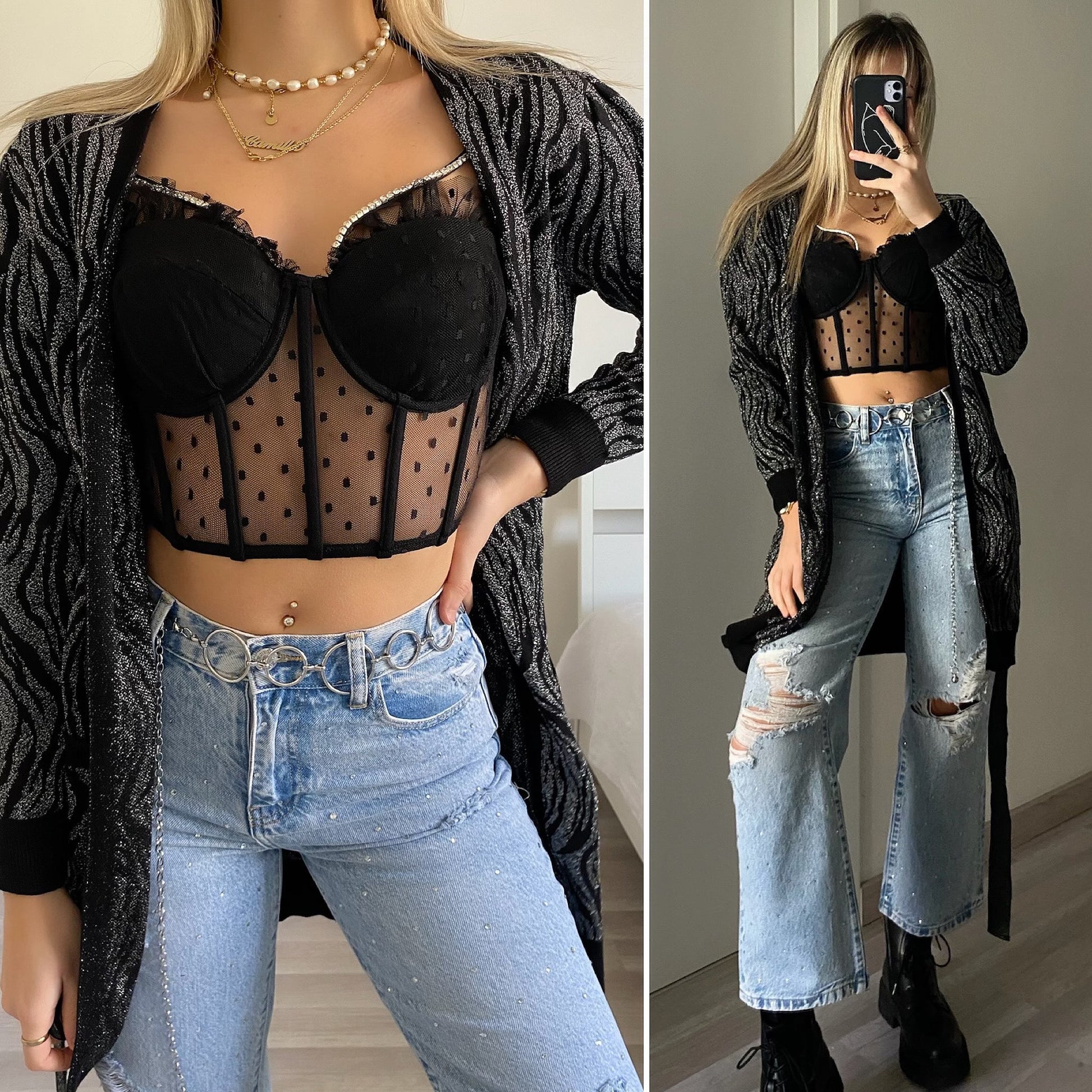Cardigan in lurex zebrato nero