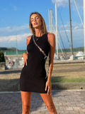 Abito a costine lace nero