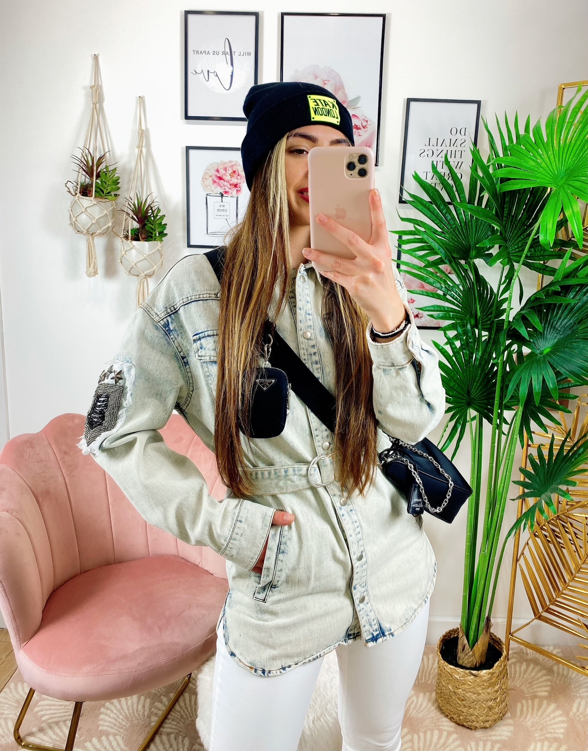 Giacca di jeans con dettagli e cintura