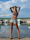 Maglia crop sfumature nude