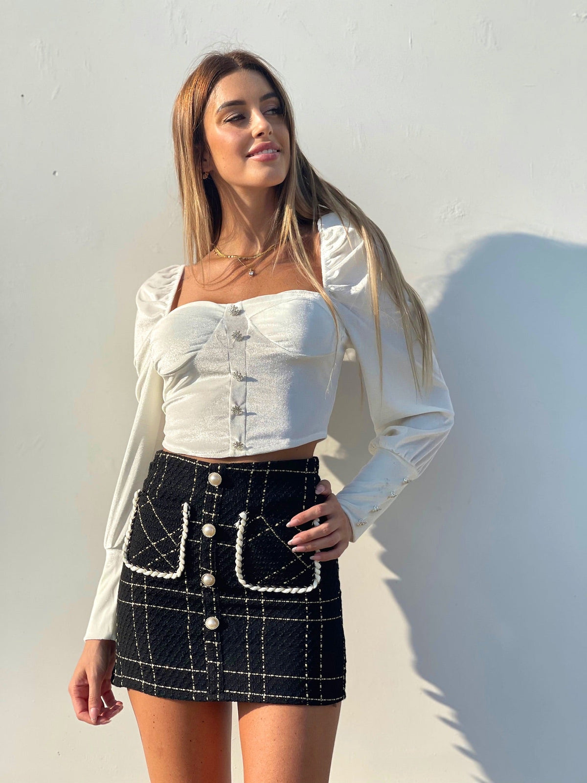 Gonna in tweed bianca e nera