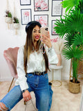 Camicia in raso con frange e strass