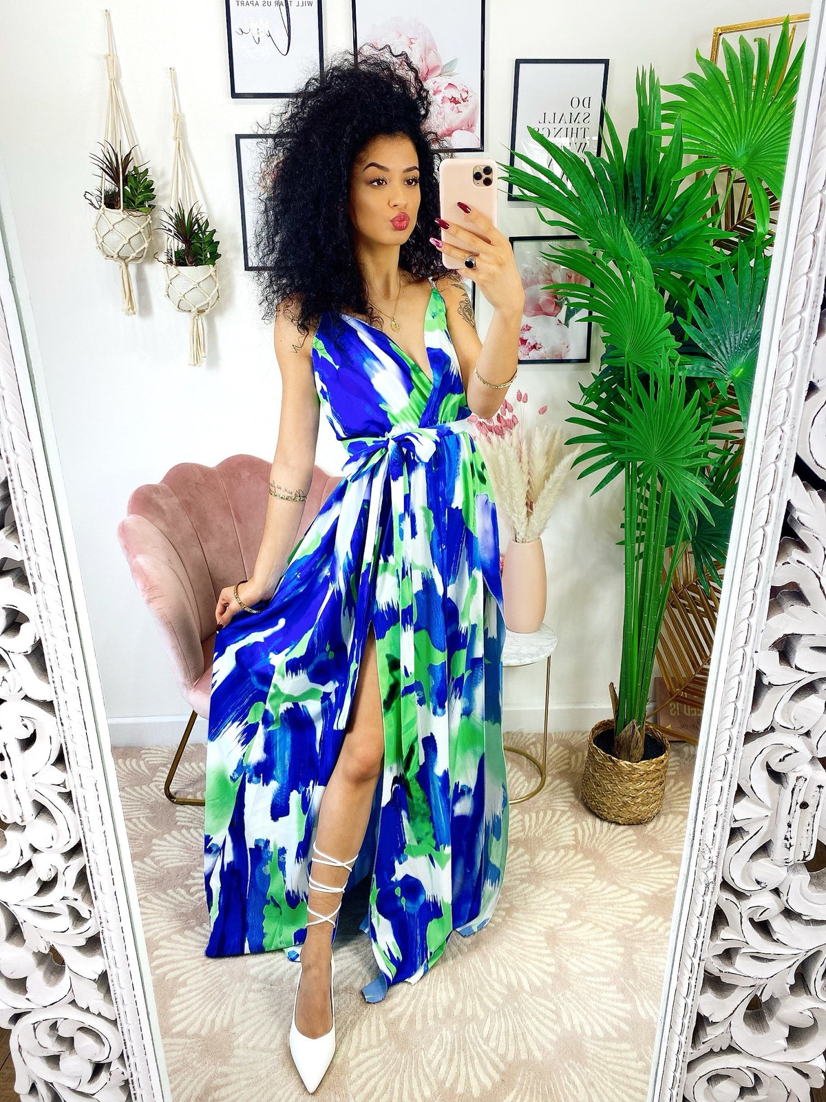 Abito con due spacchi verde blu
