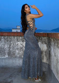 Abito a sirena glitter argento