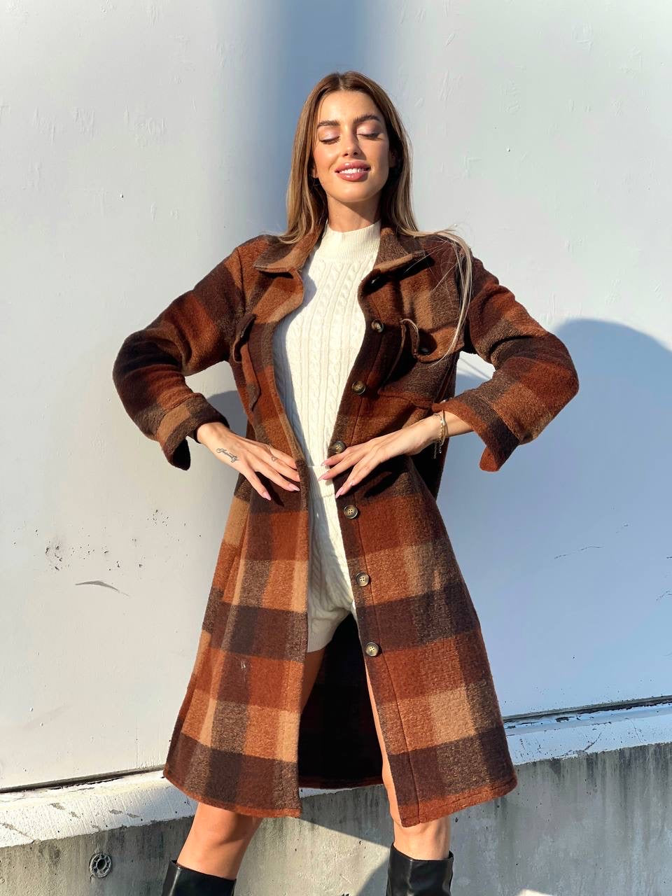 Maxi camicione a quadri Camel