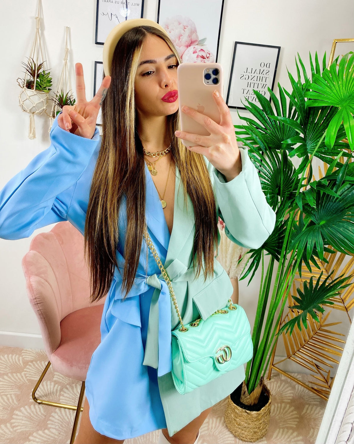 Abito Blazer Verde/Celeste