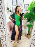 Kimono in seta etnico base nera con fiori