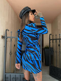 Abito zebrato con Rouches blu elettrico nero