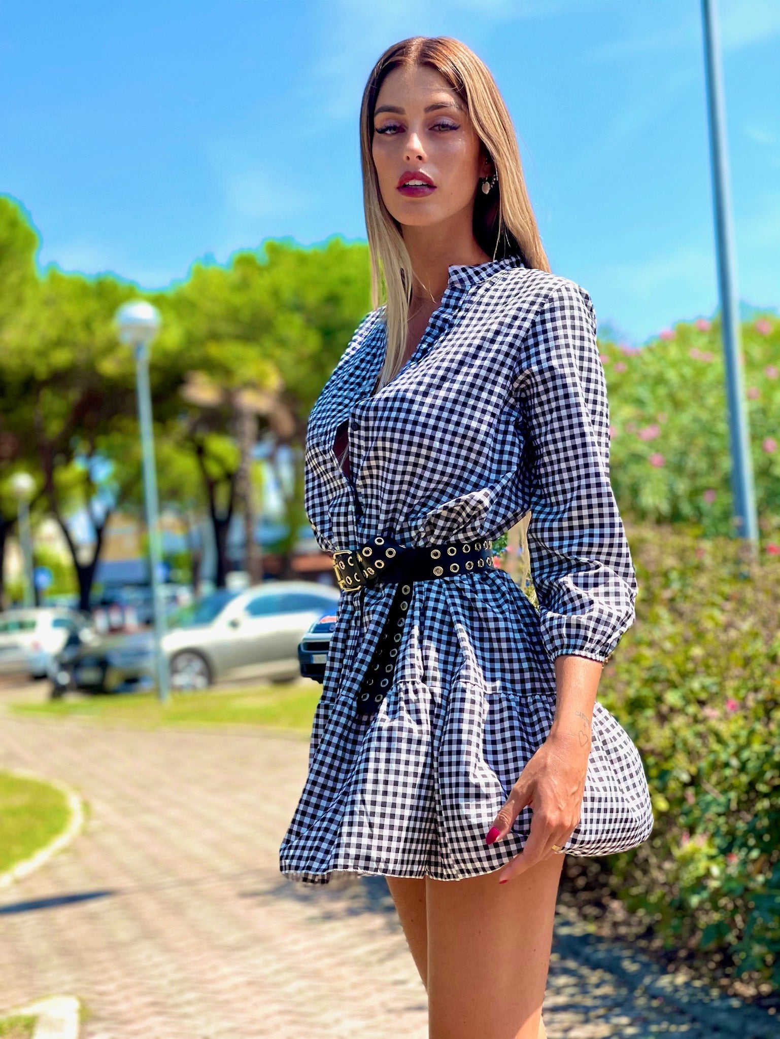 Maxi camicione a quadri nero