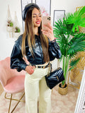 Camicia in ecopelle con manica larga arricciata