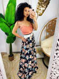 Maxi gonna in raso con fiori multicolore