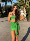 Completo top e gonna paillettes verde