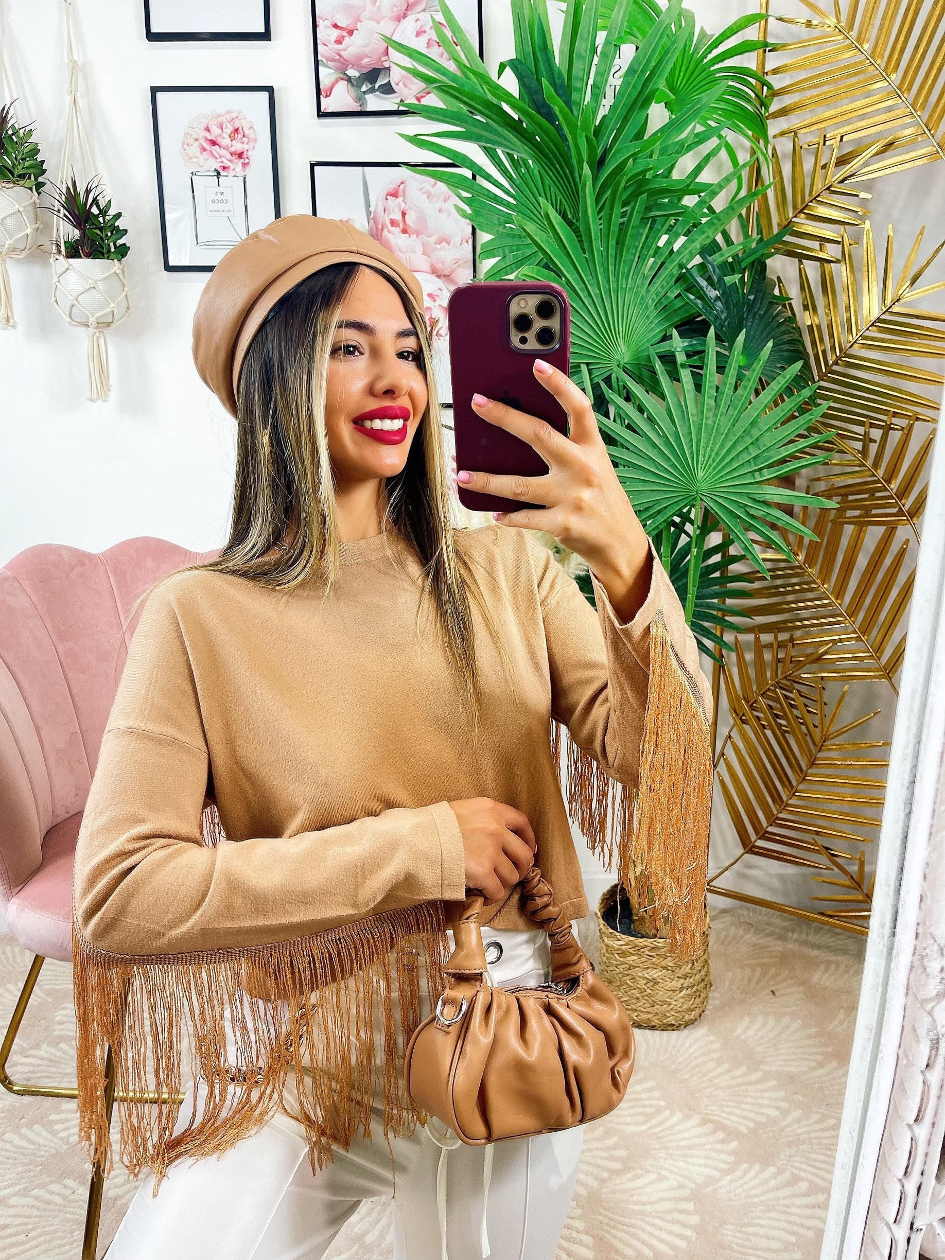 Maglioncino con frange Camel