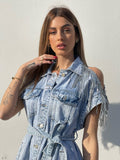 Abito in jeans con frange in paillettes