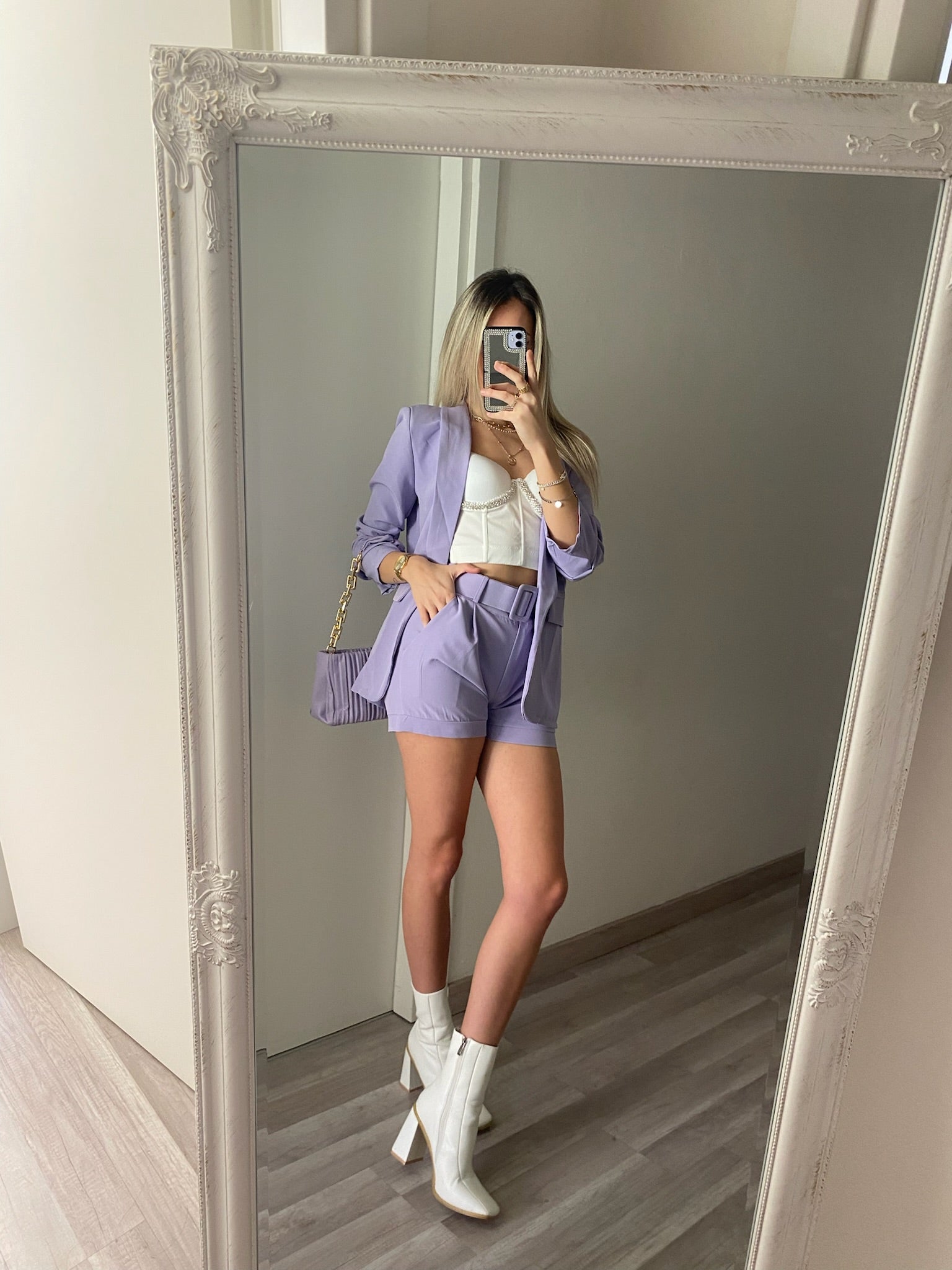 Completo giacca e Short lilla