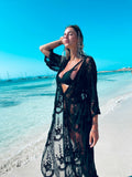 Pareo/kimono lungo in pizzo nero
