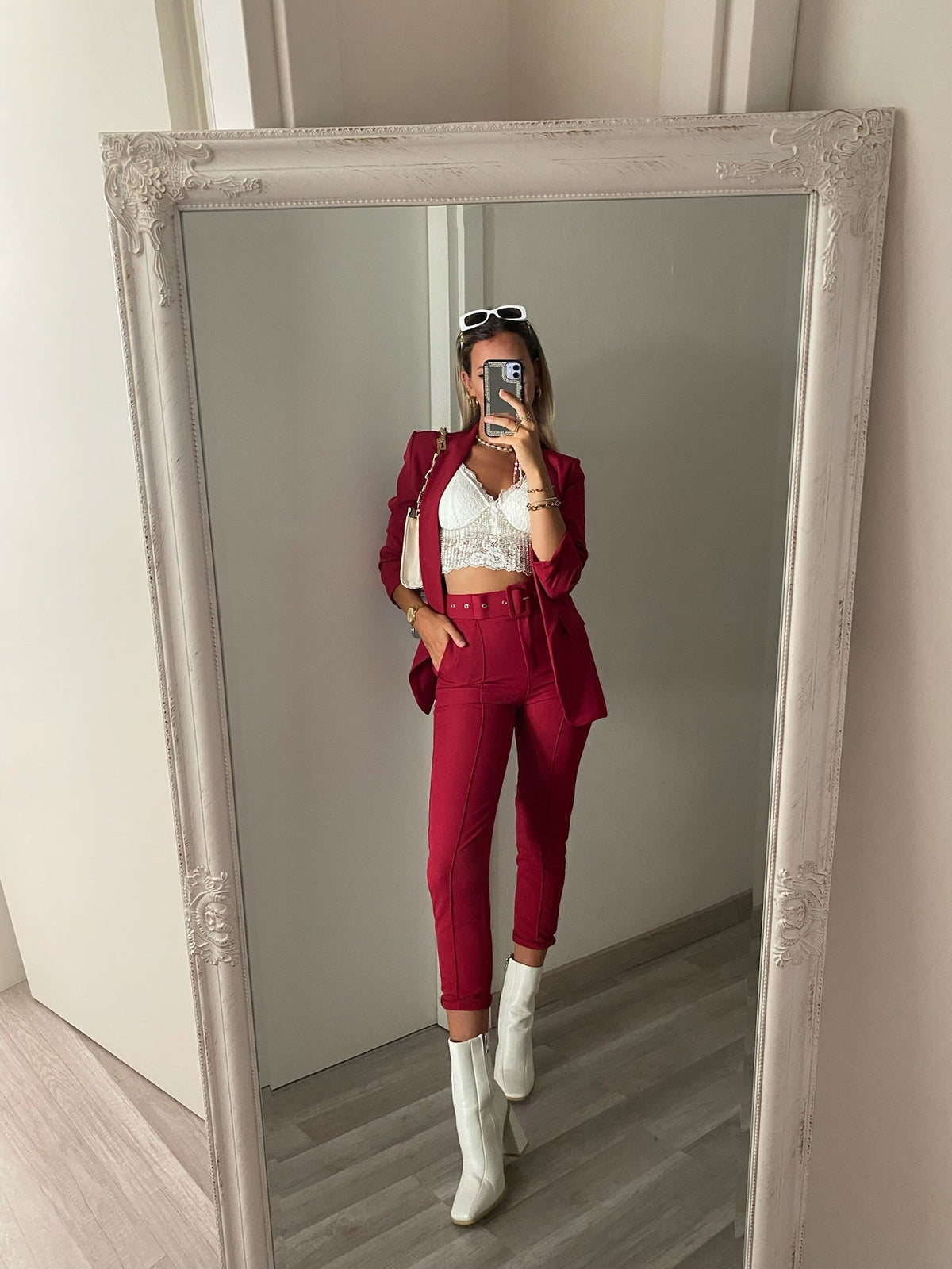 Completo giacca e pantalone ciliegia