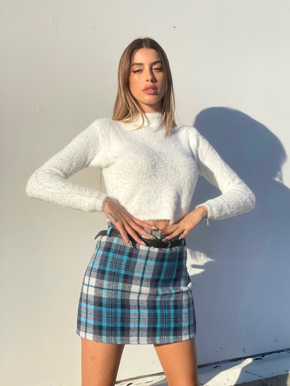 Gonna in tweed celeste
